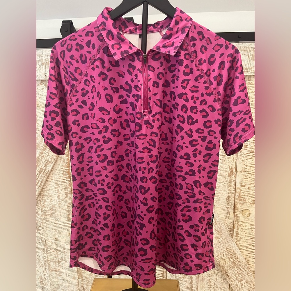 Soneven Women’s Purple/Pink Leopard Print Golf Tennis Shirt size Large